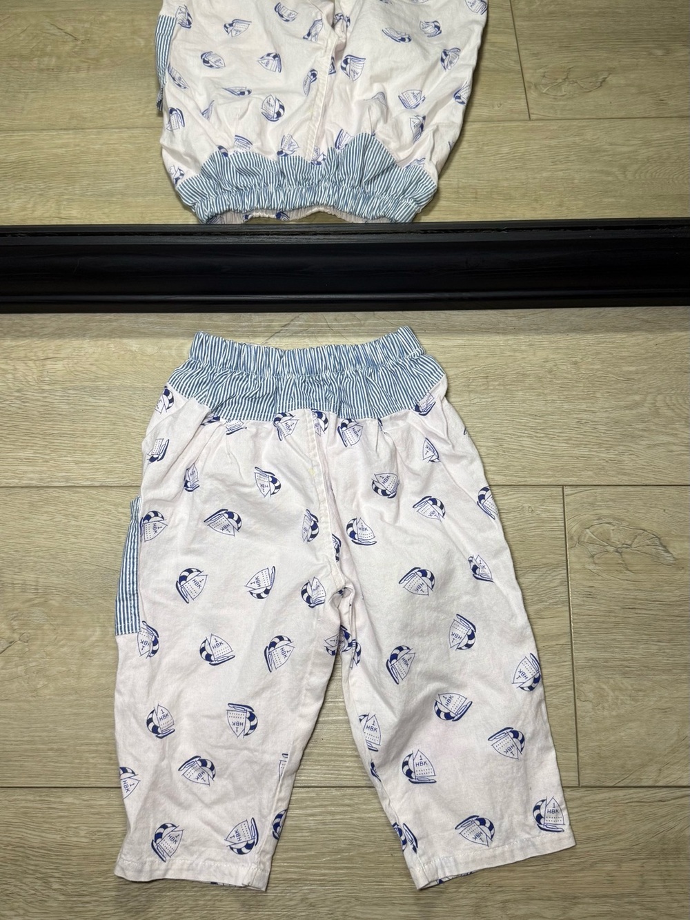 Vintage 1980s Bebe Boom Sailor Boats All Over Print Striped Pants